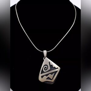 MS 925 Silver Snake Chain  Mitchell Sockyma Hopi Overlay Design Pendant Necklace
